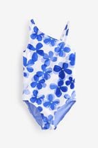 Blue Flower One Shoulder Swimsuit (3-16yrs)