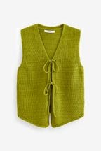 Green Tie Front Knitted Waistcoat