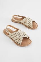 White Leather Cross Strap Sandals