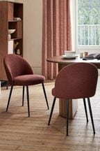 Set of 2 Casual Boucle Rust Brown Newman Black Leg Dining Chairs