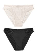 Black/Cream High Leg Embroidered Knickers 2 Pack