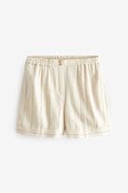 White Premium Linen Blend Pin Stripe Shorts
