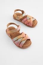 Pink Rainbow Leather Woven Sandals