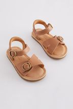 Brown Standard Fit (F) Leather Buckle Sandals