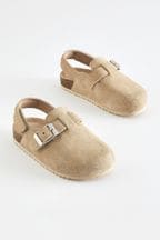 Beige Brown Suede Clogs