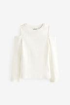 White Rib Cold Shoulder Long Sleeve T-Shirt (3-16yrs)