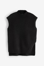Black High Neck Ribbed Knitted Tank Vest Top