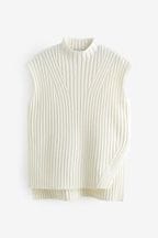 Ecru White High Neck Ribbed Knitted Tank Vest Top