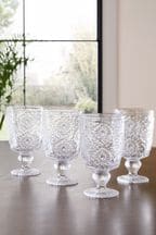 Set of 4 Clear Sophia Embossed Wine Glasses