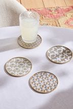 Set of 4 Natural Geo Tile Glass Coasters