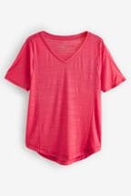 Bright Pink Active Sports Short Sleeve V-Neck Top