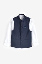 Navy Blue Nehru Collar Waistcoat & Shirt Set (3-16yrs)