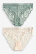 Mint Green/Cream High Leg Lace Knickers 2 Pack