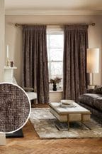 Mink Brown Next Collection Luxe Plush Chenille Pencil Pleat Lined Curtains