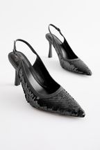 Black Forever Comfort Sequin Point Toe Slingback Heels