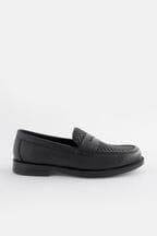 Black Weave Detail Loafers