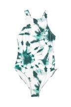 White/Teal Blue Tie Dye Essential High Neck Shaping Swimsuit