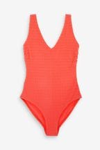 Coral Pink Crinkle Plunge Shaping Swimsuit