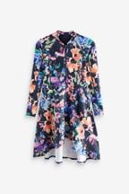 Navy Floral Long Sleeve Modesty Burkini Shaping Swimsuit