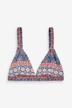 Red/Blue Woodblock Ruched Triangle Bikini Top