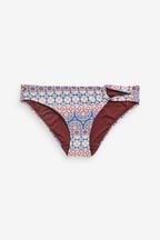 Red/Blue Woodblock Knotted High Leg Bikini Bottoms