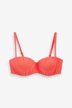 Coral Pink Ruched Shaping Wired Bandeau Bikini Top