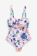 Cream Floral DD+ Wired Bandeau Tummy Control Swimsuit