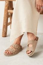 Neutral Forever Comfort® Leather Double Strap Footbed Sandals