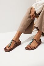 Chocolate Brown Forever Comfort® Beaded Toe Post Sandals