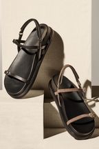 Mink Brown Premium Leather Thin Strap Footbed Sandals