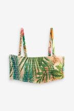 Tropical Print Shirred Bandeau Bikini Top