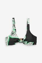 Green/Black Floral Knotted Triangle Bikini Top