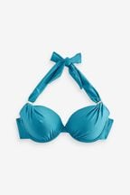 Teal Blue High Shine Padded Shaping Wired Halter Bikini Top