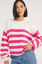 Simply Be Pink and Cream Stripe Crew Neck Jumper