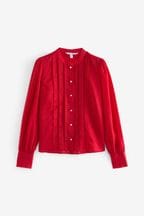 Red Ladder Pleated Long Sleeve Blouse