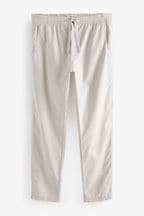 Light Grey Slim Linen Cotton Elasticated Drawstring Trousers