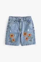 Mid Blue Sunflower Denim Shorts (3-16yrs)