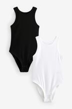 Black/White Cotton Rib High Neck Bodysuits 2 Pack