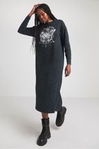Simply Be Grey Long Sleeved Graphic T-Shirt Dress