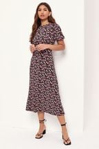 Lipsy Floral Jersey Puff Short Sleeve Underbust Summer Midi Dress