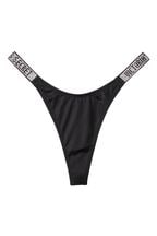 Victoria's Secret Black Thong Shine Strap Swim Bikini Bottom