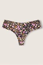 Victoria's Secret PINK Pure Black Ditsy Floral No Show Thong Knickers