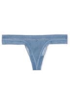 Victoria's Secret Faded Denim Blue Ribbed Cotton Logo Thong Panty