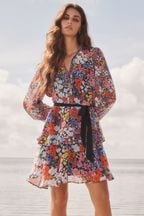 Mary Katrantzou x Lipsy Black Ditsy Tiered Hem Shirt Dress