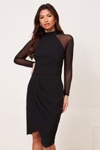 Lipsy Mesh Long Sleeve Asymmetrical Bodycon Dress