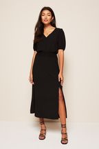 Friends Like These Puff Sleeve Ruched Waist V Neck Midi Summer Dress