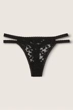 Victoria's Secret PINK Pure Black Strappy Lace Thong Knickers