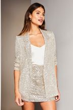 Lipsy Silver Sequin Relaxed Longline Tailored Blazer