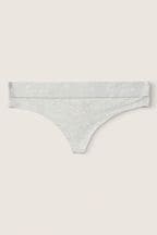 Victoria's Secret PINK Heather Stone Grey Thong Cotton Logo Knickers