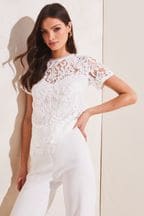Lipsy White Lace Short Sleeve Sweetheart Top